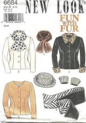 6684 NEW LOOK BUTTON JACKET, BUCKET HAT, CUFFS, SCARVES FUR PATTERN 6-16 uncut
